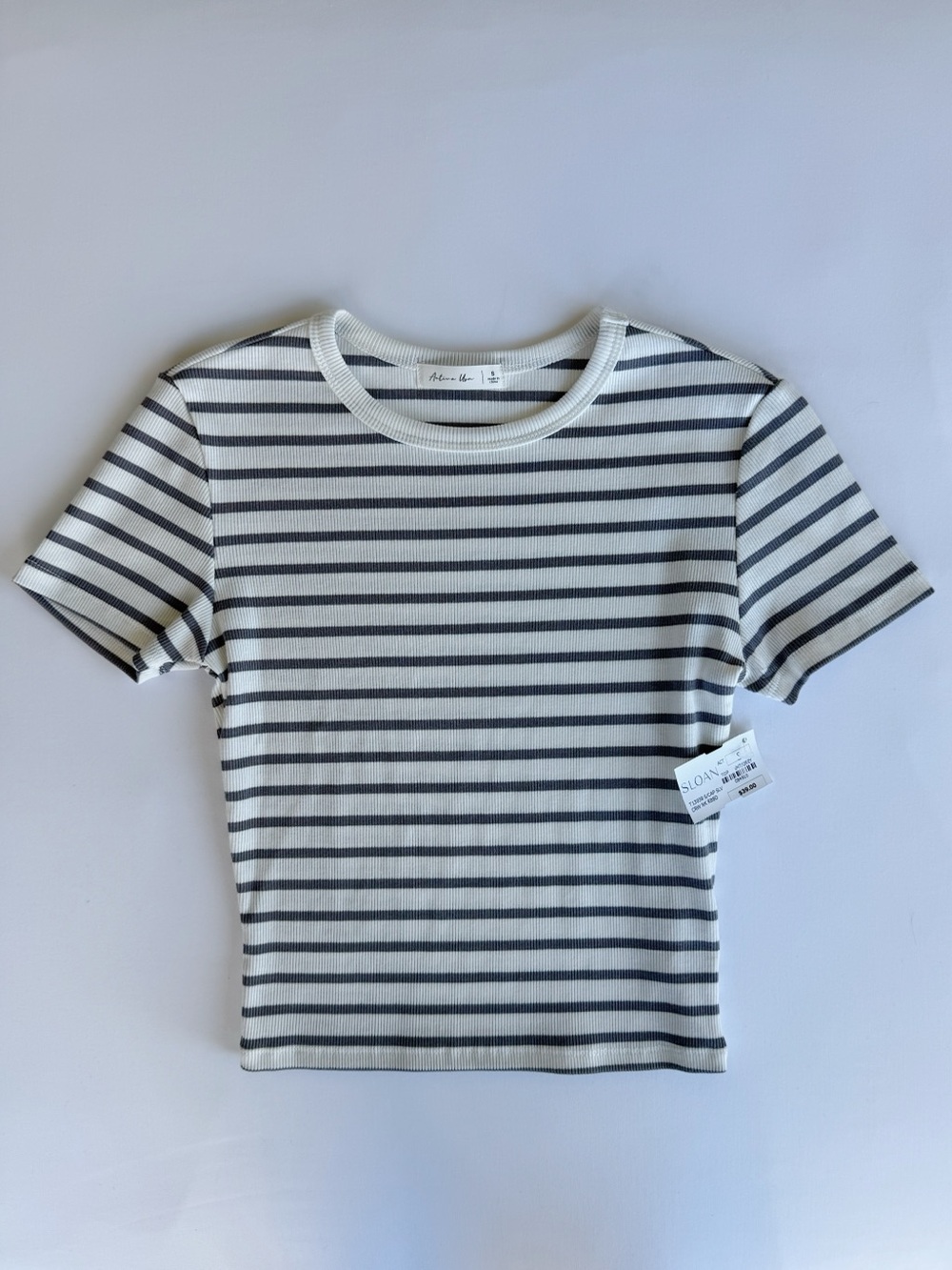 Active USA White and Black Striped Short Sleeve Tee